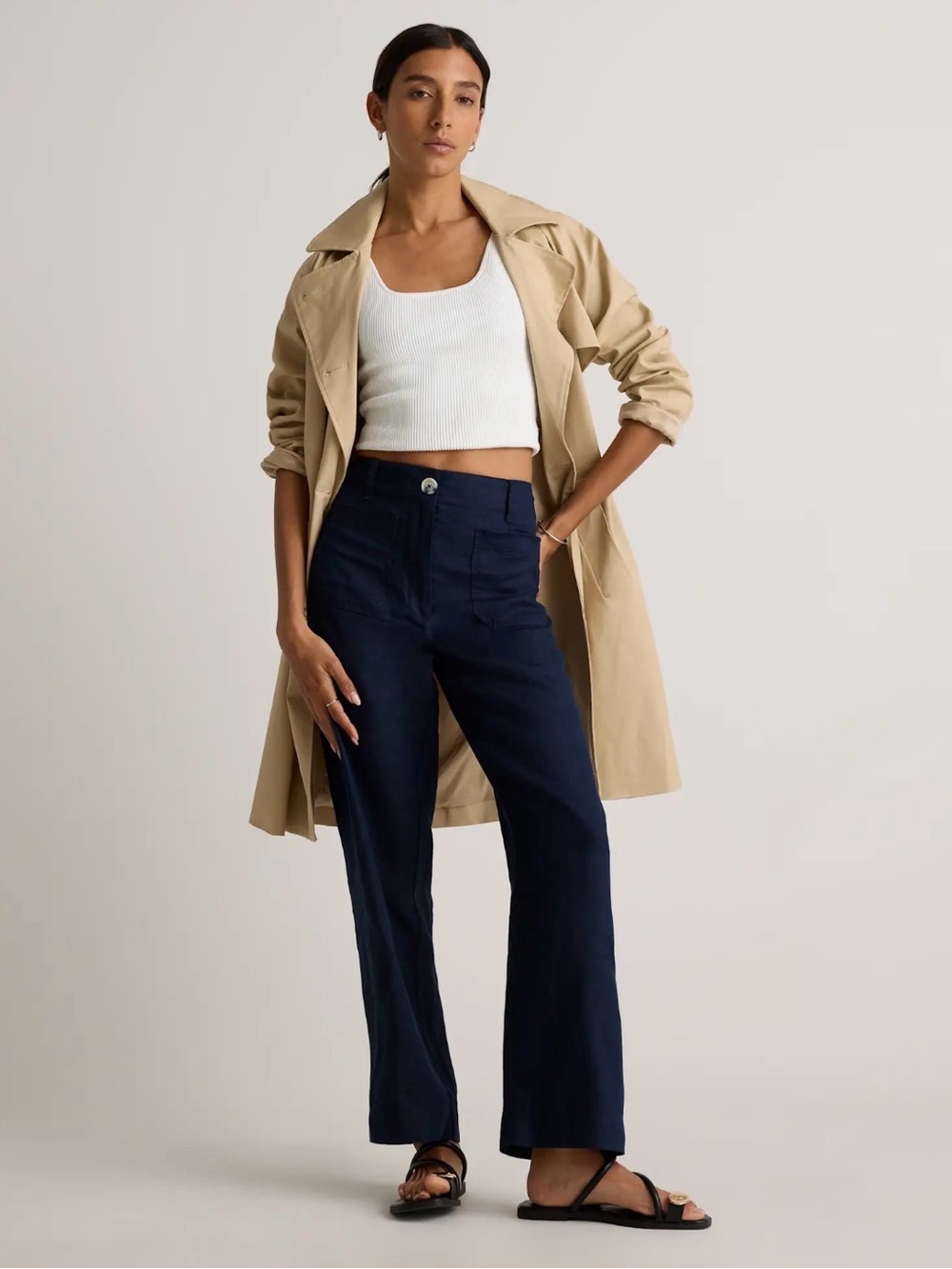 NWT Quince 100% European Linen Patch Pocket Wide Leg Pants | Black | Size 12